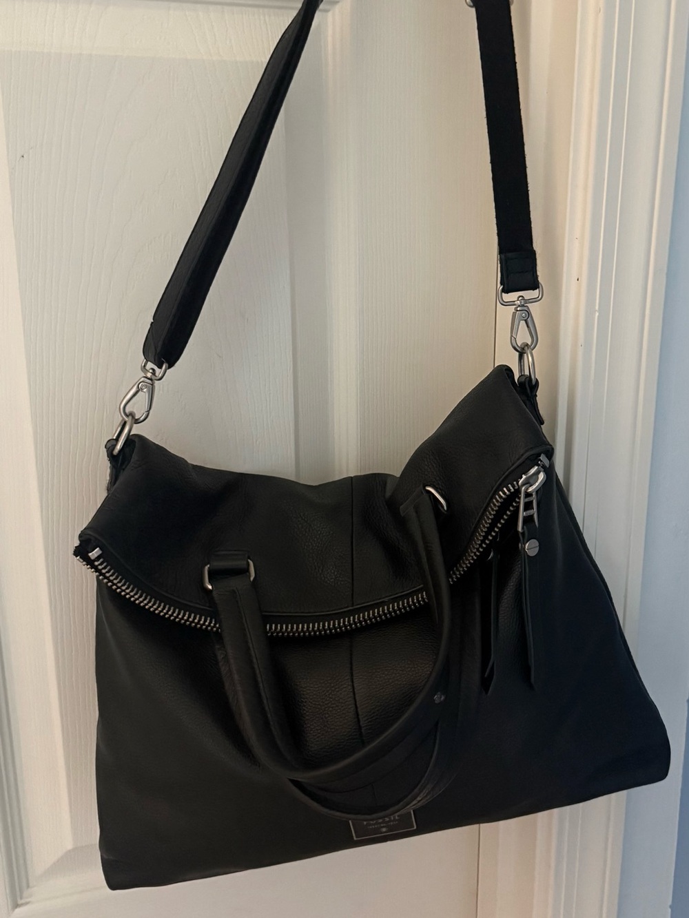 Fossil Black Leather Shoulder Tote Bag